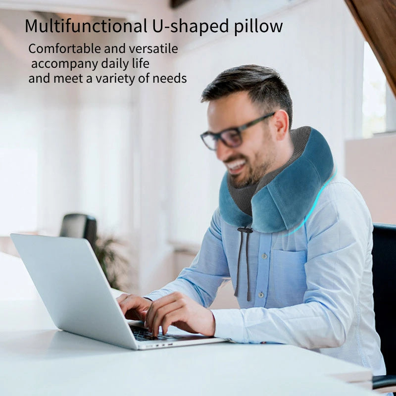 Soft Memory Foam U-Shaped Travel Pillow - Neck Massager for Comfort_0